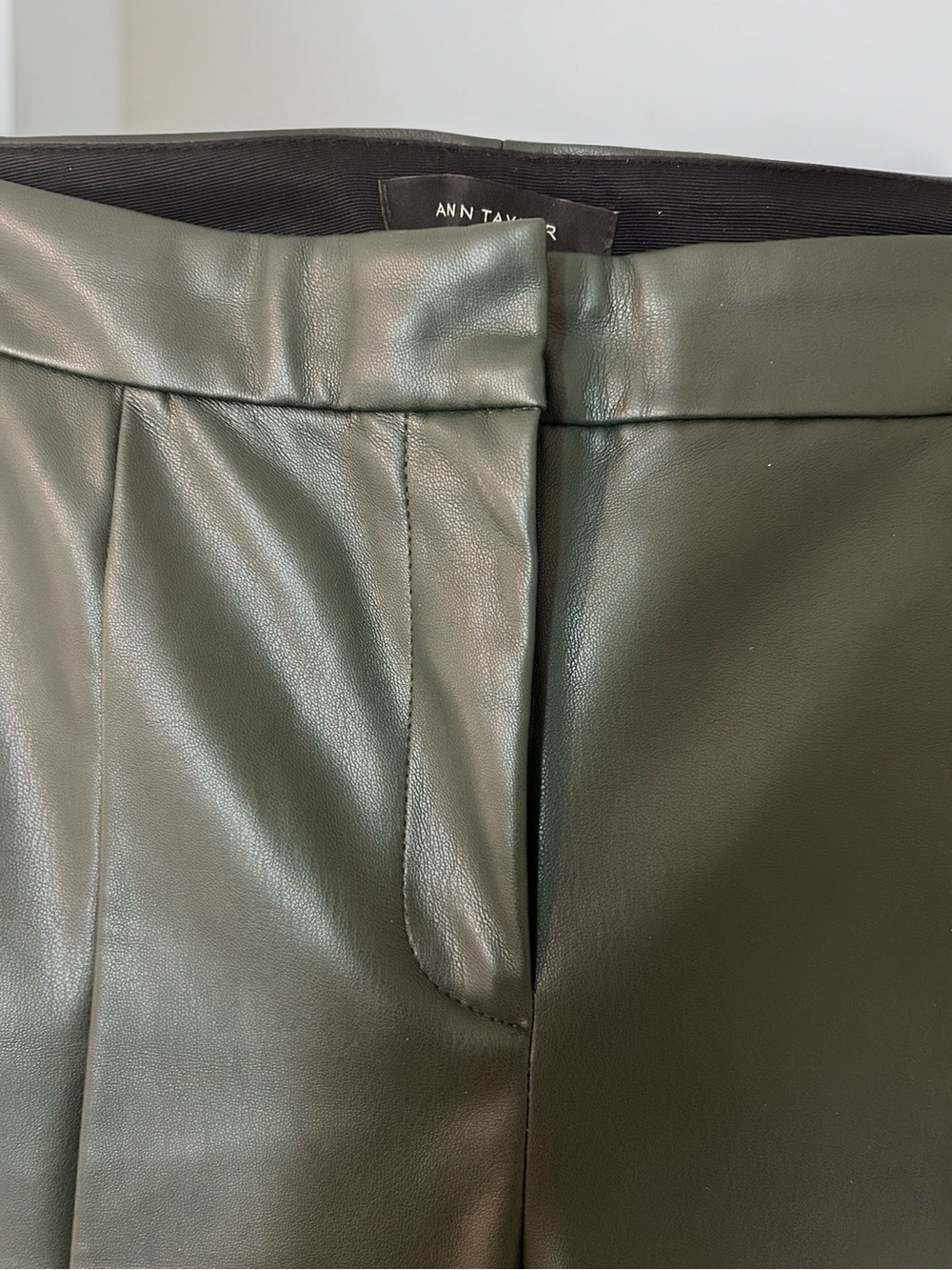 Ann Taylor Forest Green Faux Leather Straight Leg Pants